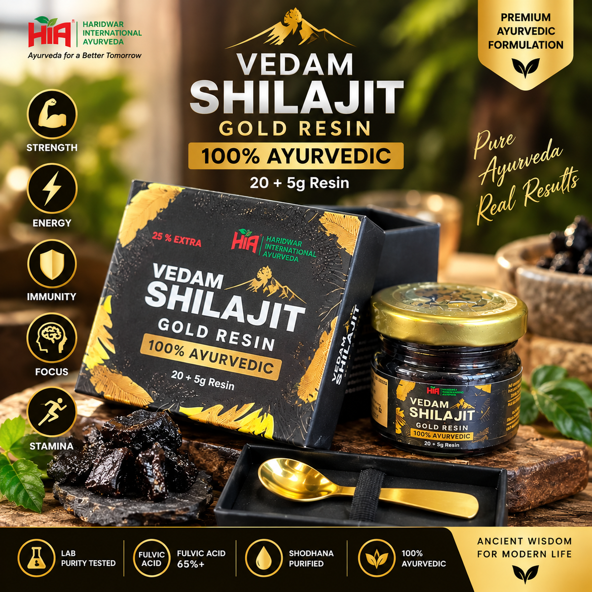 Vedam Shilajit Gold Resin – 100% Ayurvedic | 25g