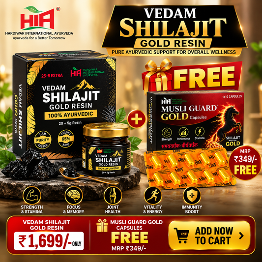 Vedam Shilajit Gold Resin – 100% Ayurvedic | 25g + Musli Guard Gold Capsules FREE Free Product MRP: ₹349/-