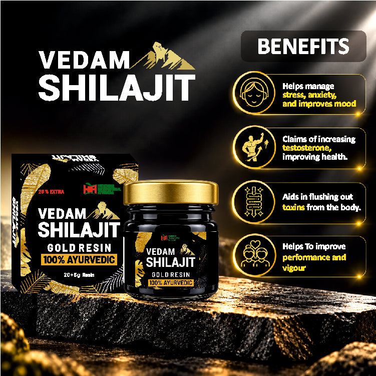 Vedam Shilajit Gold Resin – 100% Ayurvedic | 25g + Musli Guard Gold Capsules FREE Free Product MRP: ₹349/-